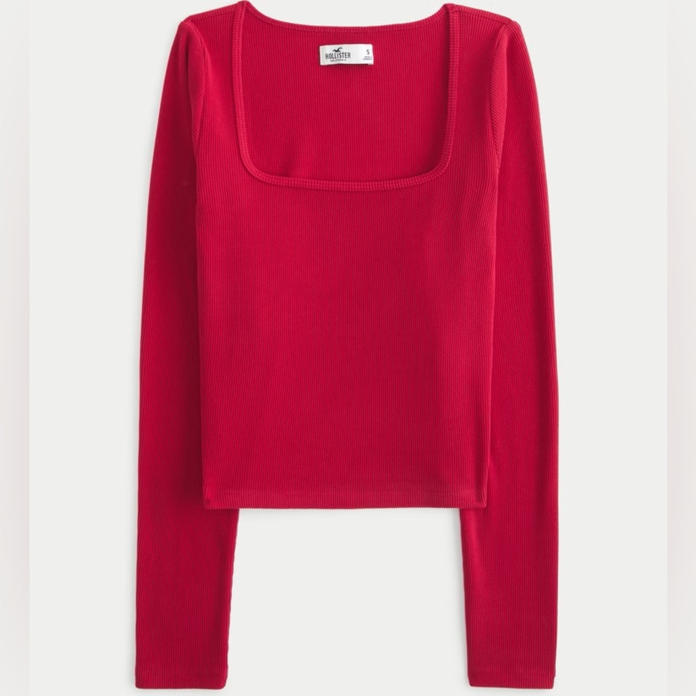 HOLISTER RIBBED SEAMLESS FABRIC SQUARE-NECK TOP